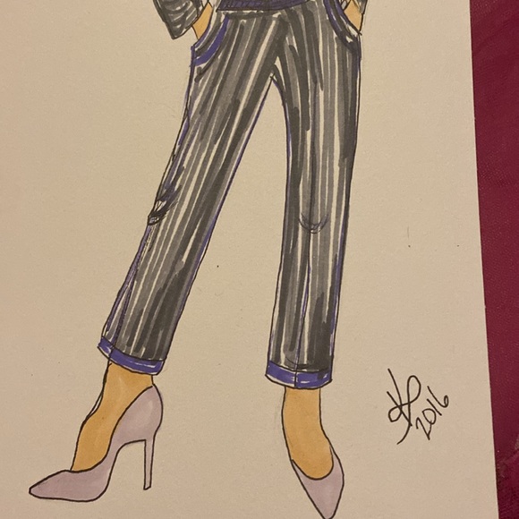 Unframed Original Art Fashion Drawing Female Firn in heels & Dress Suit - Picture 3 of 3